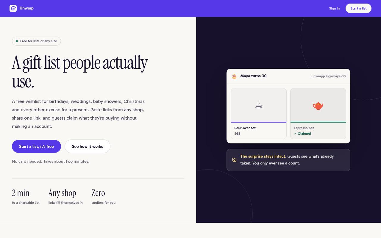 Unwrap website
